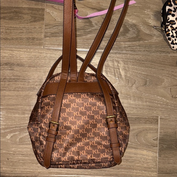 Karl Lagerfeld Brown Monogram Backpack with Iconic Graphic